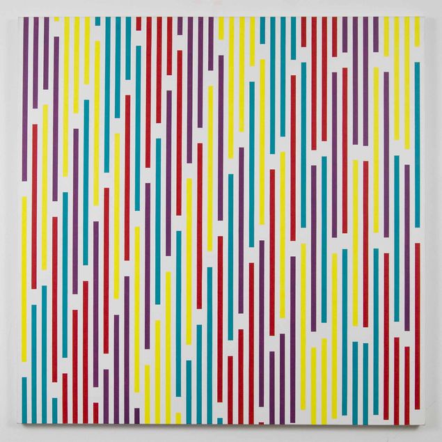 Horst Bartnig, 88 unterbrechungen striche in 4 farben (violett, gelb, grün, rot), 1990, Acryl auf Leinwand, 120,1 x 119,8 x 3,3 cm, Foto: Stiftung Kunstfonds, ©Horst Bartnig