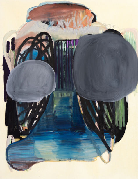 <p>Youjin Yi, Two Gray Circles, 2020, Acryl, Öl, Ölpastell auf Leinwand, 200 x 155 cm</p>