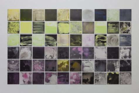 <p>Jenni Tischer, Dirty Work is Divided down the Lines of Class, Race and Gender, 2018, 100 Ceramic tiles, diverse cleaning agents, pigments, Variable dimensions, Courtesy: Jenni Tischer and Galerie Krobath Wien</p>