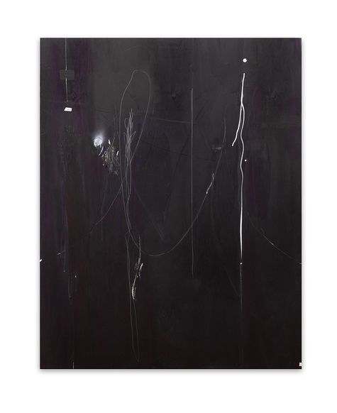 Simone Lanzenstiel, SR 200617, 2020, Tusche, Acryl, Bleistift, Buntstift, Ölkreide, Papier und Kratzspuren auf Holz, 210 x 172 cm